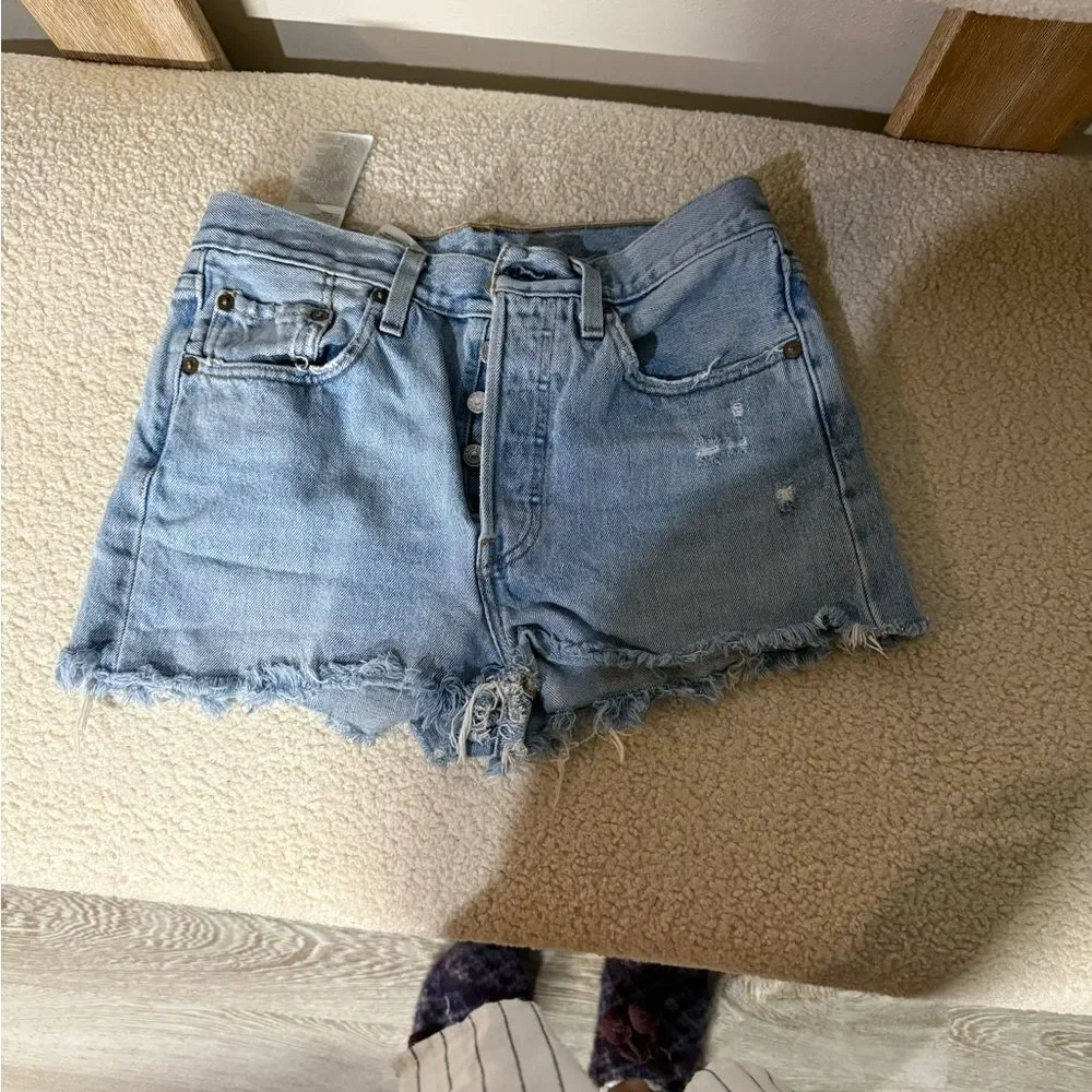 Levi's Sky Blue Frayed Denim Shorts